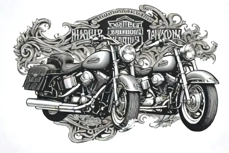 Harley Davidson logo, with Chuck and  Tim Byce names in it  tattoo design idea