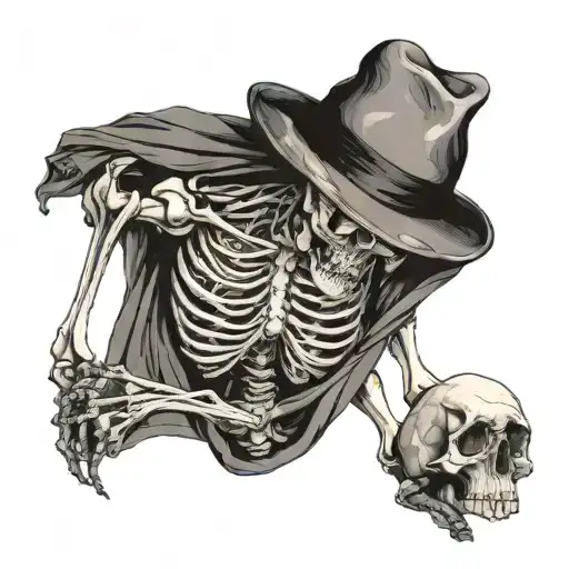 Show me images of skeleton trying to hold onto the lovely through the bitter of our times tattoo design idea