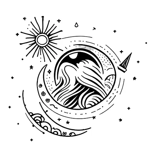 dagger with moon  tattoo design idea