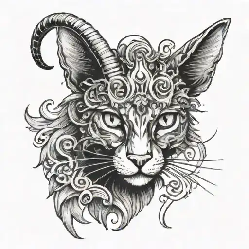 CAT WITH GOAT HORNS  tattoo design idea