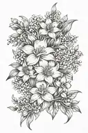 Flower bouquet tattoo design Daffodil, marigold, lily of the valley, forget me not and an aster tattoo design idea