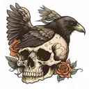 Crow on a skull tattoo design idea