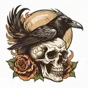 Crow on a skull tattoo design idea