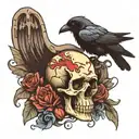 Crow on a skull tattoo design idea