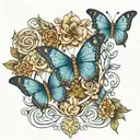 3 blue butterflies with cross surrounded tattoo design idea