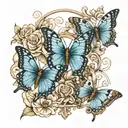 3 blue butterflies with cross surrounded tattoo design idea
