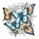 3 blue butterflies with cross surrounded tattoo design idea