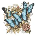 3 blue butterflies with cross surrounded tattoo design idea
