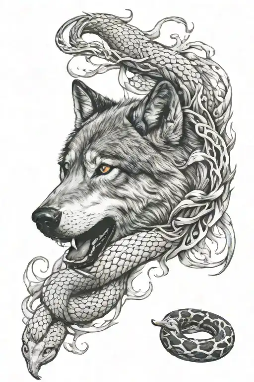 wolf and snake   tattoo design idea