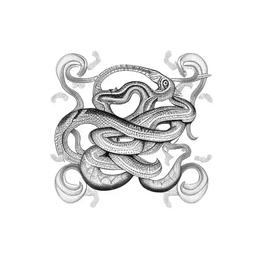 Snake with cuadriculated mandala as backround tattoo design idea