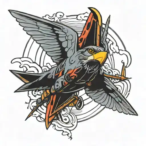 Raptor fighter jet flying tattoo design idea