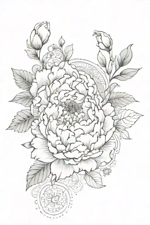 peony and mandala design incorporating elements tattoo design idea