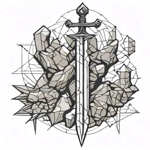 Excalibur sword stuck in a rock tattoo design idea