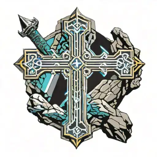 Excalibur sword stuck in a rock tattoo design idea