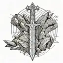 Excalibur sword stuck in a rock tattoo design idea
