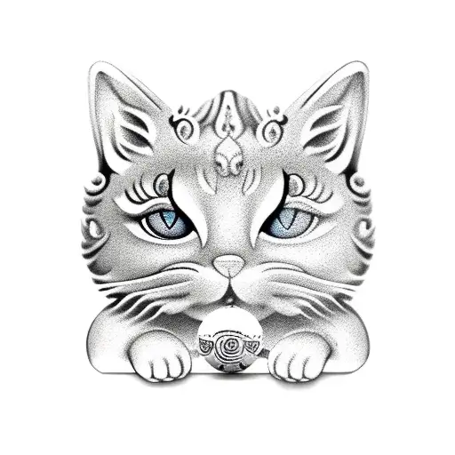 maneki neko laying on the back tattoo design idea