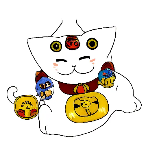 maneki neko laying on the back tattoo design idea