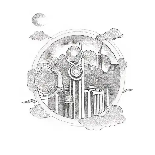 Design a tattoo featuring hotwheels racing through a high-rise cityscape at night, with a dark and mysterious vibe tattoo design idea