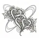 A tattoo design featuring three intertwined hearts with the names Isabella, Andrea, and Asbjørn incorporated in a creative way tattoo design idea