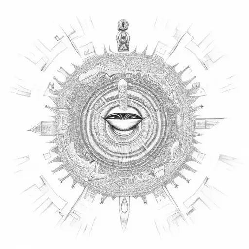 African mythological creatures gracefully dancing in a celestial setting tattoo design idea