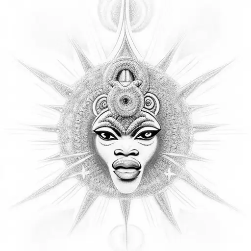 African mythological creatures gracefully dancing in a celestial setting tattoo design idea