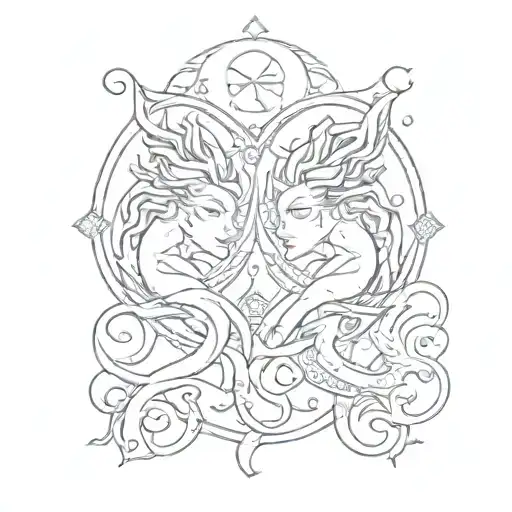 pisces and gemini zodiac sign tattoo design idea