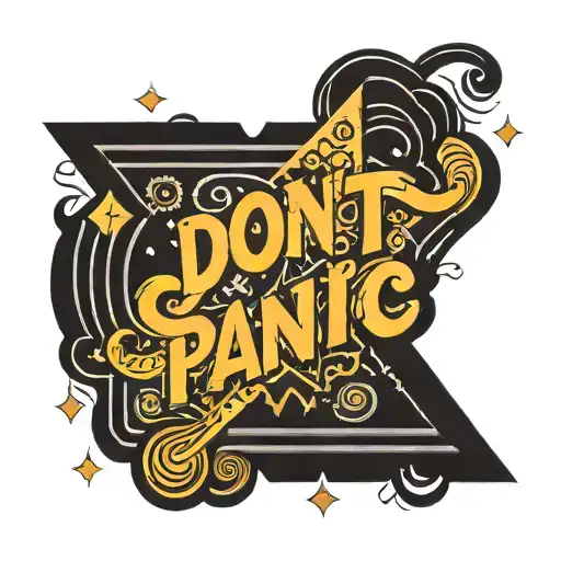 don't panic black bold text off center surrounded by geometric shape pattern with wavy lines tattoo design idea