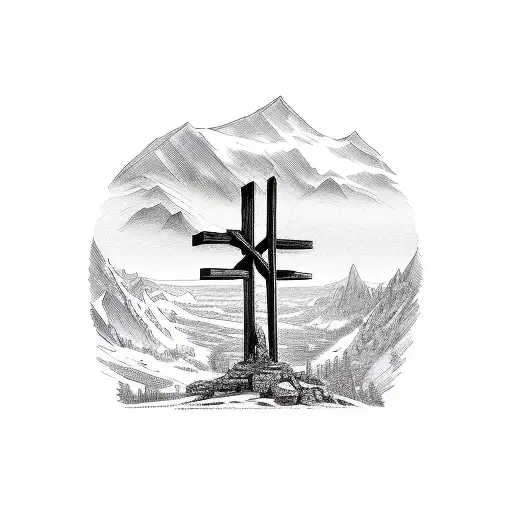 3 crosses on top of a mountain  tattoo design idea