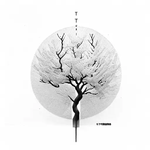 Abstract Japanese cherry blossom tree made of binary code tattoo design idea