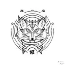kitsune with hacker symbol on the forehead tattoo design idea