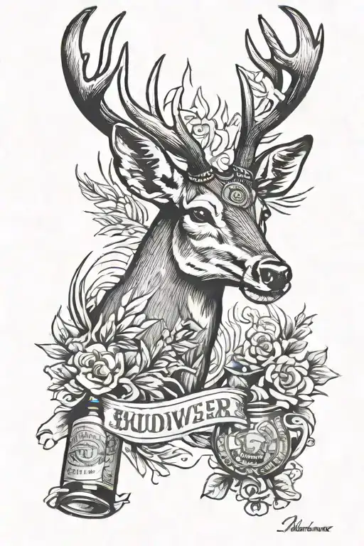 Budweiser and Marlboro and deer head tattoo design idea
