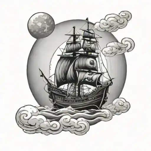 luffy ship sailing towards bright shining full moon tattoo design idea