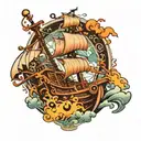luffy ship with compas  tattoo design idea