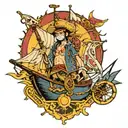 luffy ship with compas  tattoo design idea