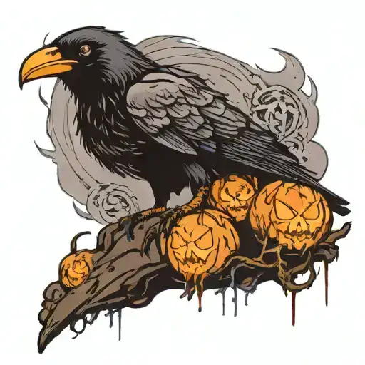 Crow on a pile of undead there eyes glowing tattoo design idea