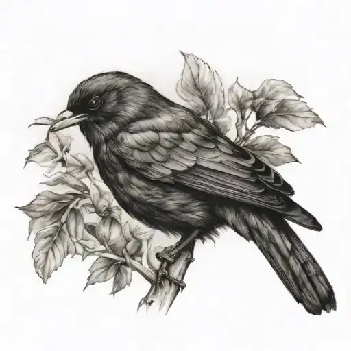 blackbird sitting tattoo design idea