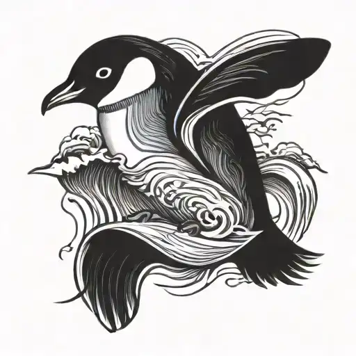 penguin surfing tattoo design idea