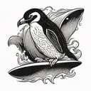 penguin surfing tattoo design idea