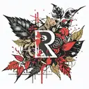 leaves around rosea with abyys eritem in font of juice wrld tattoo design idea