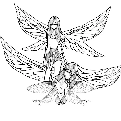set of overlapping fairy wings in a downset position tattoo design idea