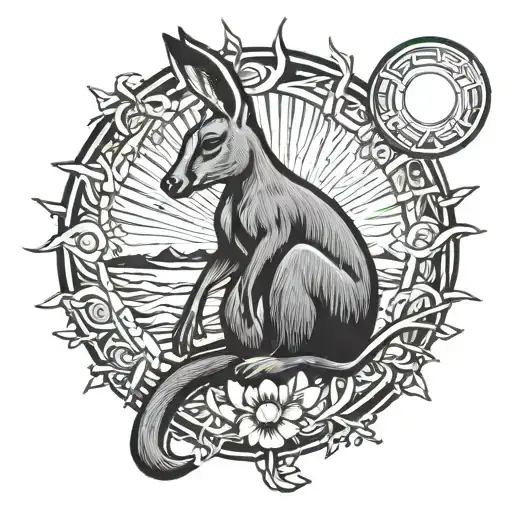 Kangaroo holding the sun in its hands tattoo design idea