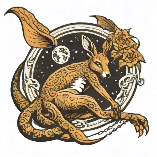 Kangaroo holding the moon in its hands tattoo design idea
