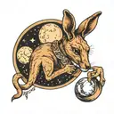 Kangaroo holding a moon in its hands tattoo design idea