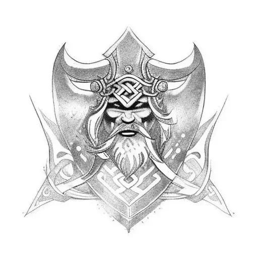 Tatuaje de un esqueleto vikingo con símbolos #vikingos, para el ante brazo. Que tenga destellos de color rojo y verde  tattoo design idea