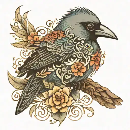 european jackdaw alebrije tattoo design idea