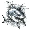 mako shark with a old sailor chart in the background tattoo design idea