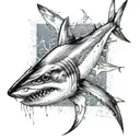 mako shark with a old sailor chart in the background tattoo design idea