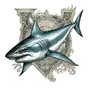 mako shark with a old sailor chart in the background tattoo design idea