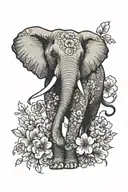 elephant surrounded by flowers tattoo design idea