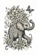 elephant surrounded by flowers tattoo design idea